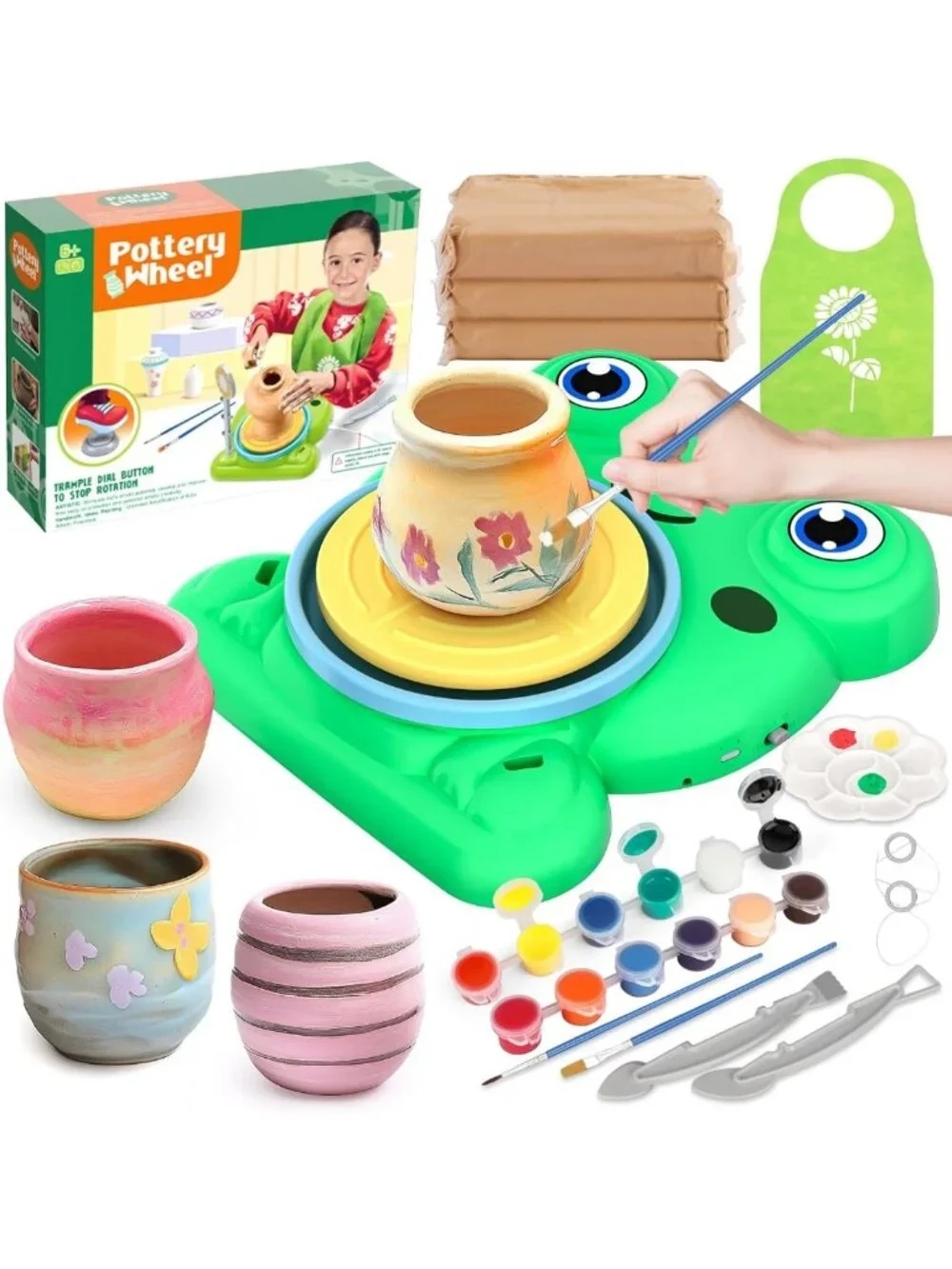 Pottery Wheel Kit for Kids - Complete Arts & Crafts Set with Air Dry Clay, Ages